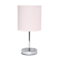 Simple Designs Lt2007-Bpk Chrome Mini Basic Table Lamp With Fabric Shade, Blush Pink