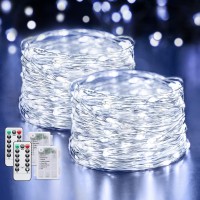 Jmexsuss 2 Pack 100 Led Fairy Lights Battery Operated, 33Ft Silver Wire Twinkle Lights With Remote, 8 Mode White Christmas String Lights For Bedroom Ceiling Centerpiece Christmas Tree Indoor Decor