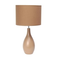 Simple Designs Lt2002Lbw Oval Bowling Pin Base Ceramic Table Desk Lamp With Matching Fabric Shade Light Brown