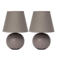 Simple Designs Lt2008Gry2Pk Mini Ceramic Globe Table Lamp 2 Pack Set With Matching Fabric Shade Gray