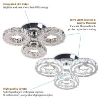 Tonglan Modern Crystal Chandelier 3 Rings Led Crystal Flush Mount Ceiling Light Fixtures Contemporary Stainless Steel Pendant Bedroom Lights Fixtures For Dining Room Living Room (Cool White)