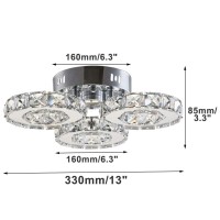 Tonglan Modern Crystal Chandelier 3 Rings Led Crystal Flush Mount Ceiling Light Fixtures Contemporary Stainless Steel Pendant Bedroom Lights Fixtures For Dining Room Living Room (Cool White)