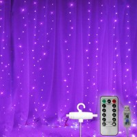 Curtain String Lights Halloween Decor, 300 Led Twinkle Lights With Remote Timer Usb Power 8 Modes Purple Fairy Lights For Bedroom Wall, Tapestry, Window, Christmas Decor-9.8Ft X 9.8Ft(Purple)