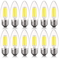 Luxrite 5W Vintage E26 Candelabra Led Bulb 60W Equivalent, 550 Lumen, 5000K Bright White Dimmable, Medium Base Candelabra Bulb, Torpedo Tip Clear Glass, Edison Filament Light Bulb, Ul Listed (12 Pack)