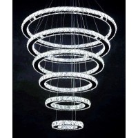 Moooni Modern High Ceiling Chandelier,3-Color Changing Led Crystal Pendant Light, Diy Design Chandelier For Living Room Staircase Foyer Entryway, D7.9-11.8-15.8-19.7-23.6-27.6 Inches