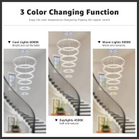 Moooni Modern High Ceiling Chandelier,3-Color Changing Led Crystal Pendant Light, Diy Design Chandelier For Living Room Staircase Foyer Entryway, D7.9-11.8-15.8-19.7-23.6-27.6 Inches