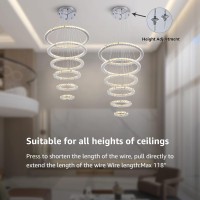 Moooni Modern High Ceiling Chandelier,3-Color Changing Led Crystal Pendant Light, Diy Design Chandelier For Living Room Staircase Foyer Entryway, D7.9-11.8-15.8-19.7-23.6-27.6 Inches