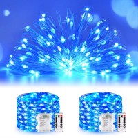 Jmexsuss 2 Pack Blue Fairy Lights Battery Operated, 33 Ft 100 Led Blue String Lights Waterproof With Remote Timer, Blue Christmas Lights Indoor Decor For Bedroom Wedding Party 4Th Of July Decor