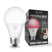 Geeni Prisma 800 2700K Dimmable A19, 60W Equivalent Color Changing Rgbw Led Smart Wifi Light Bulb, Works With Alexa And Google Home, No Hub Required, Requires 2.4Ghz Wifi (1 Pack)