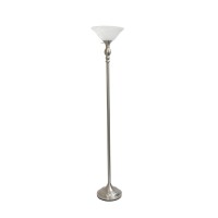 Elegant Designs Lf2001-Bsn 1 Light Torchiere Marbleized White Glass Shade Floor Lamp, Brushed Nickel