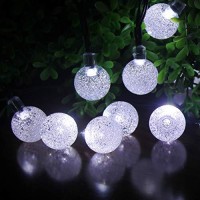 Splocolor Solar String Lights Outdoor, 20Ft Waterproof 30 Leds 8 Modes Crystal Globe Solar String Fairy Lights Backyard Patio Christmas Lights For Holiday Party Gardens Backyard Wedding (White)