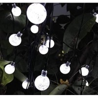 Splocolor Solar String Lights Outdoor, 20Ft Waterproof 30 Leds 8 Modes Crystal Globe Solar String Fairy Lights Backyard Patio Christmas Lights For Holiday Party Gardens Backyard Wedding (White)