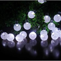 Splocolor Solar String Lights Outdoor, 20Ft Waterproof 30 Leds 8 Modes Crystal Globe Solar String Fairy Lights Backyard Patio Christmas Lights For Holiday Party Gardens Backyard Wedding (White)