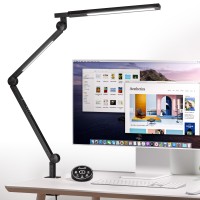 Amazlit Desk Lamp With Clamp, Eye-Care Swing Arm Desk Lamp, Stepless Dimming & Adjustable Color Temperature Modern Architect Lamp With Memory & Timing Function For Study, Work, Home, Office, 12W