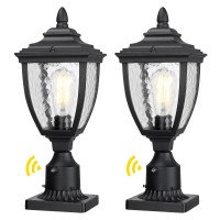 Beionxii Outdoor Post Lanterns, Dusk To Dawn Exterior Lamp Post Light Fixture W/Pier Mount Base, Black Cast Aluminum W/Water Glass - A162Ps-2Pk