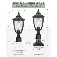 Beionxii Outdoor Post Lanterns, Dusk To Dawn Exterior Lamp Post Light Fixture W/Pier Mount Base, Black Cast Aluminum W/Water Glass - A162Ps-2Pk