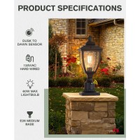 Beionxii Outdoor Post Lanterns, Dusk To Dawn Exterior Lamp Post Light Fixture W/Pier Mount Base, Black Cast Aluminum W/Water Glass - A162Ps-2Pk