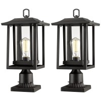 Beionxii Outdoor Post Lights, Large Exterior Lamp Post Light Fixture With Pier Mount Base, Black Cast Aluminum W/Clear Glass (19