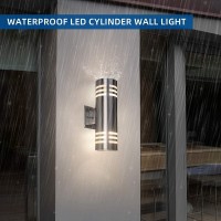 Outdoor Wall Sconce,Cylinder Porch Wall Light With Stainless Steel 304 And Toughened Glass,Waterproof Up Down Light For Garden Patio Bedroom Living Room (Silver,13