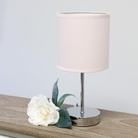 Chrome Mini Basic Table Lamp With Fabric Shade 2 Pack Set, Blush Pink