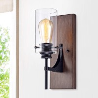 Warehouse Of Tiffany Wm065/1 Stravo 1-Light Black And Faux Wood Finish Metal Glass Cylinder Shade (Includes Edison Bulb) Wall Sconce