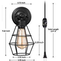 Vintage Plug In Dimmable Wall Sconce 2 Pack, Elibbren Hardwired Industrial Edison Wire Cage Wall Light With Dimmer Switch 5.9Ft Plug In Cord, Rustic Wall Light Fixture For Headboard, Bedroom, Nightsta