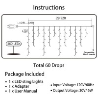 Toodour Christmas Icicle Lights Outdoor, 360 Led 29.5Ft 8 Modes Fairy Icicle String Lights With 60 Drops, Led Christmas Twinkle Lights For Holiday, Party, Wedding, Christmas Decorations (Multicolor)