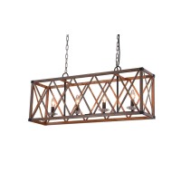 4 Light Chandelier With Wood Grain Brown Finish