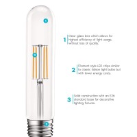 Luxrite Vintage T9 Led Tube Light Bulbs 60W Equivalent, 2700K Warm White, 550 Lumens, Dimmable Edison Tubular Light Bulbs 5W, Clear Glass, Led Filament Bulb, Ul Listed, E26 Standard Base (6 Pack)