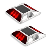 2 Pcs Solar Deck Lights, 6 Led Dock Lights Waterproof Outdoor Warning Step Lights Driveway Road Path Lamp For Driveway Garden Walkway Backyard Step (Red Light)