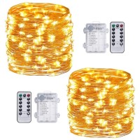 Tingmiao Cool White Fairy Lights 33Ft 100 Led String Lights Battery Operated With Remote Control Timer Waterproof Copper Wire Lights For Christmas Diy Decoration Wedding Party (2 Pack)