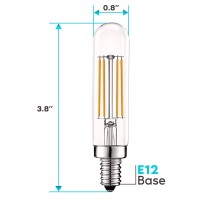 Luxrite Vintage E12 Led Bulb 60W Equivalent, T6 T6.5, 2700K (Warm White), 500 Lumens, Dimmable Candelabra Led Tube Bulbs 5W, Clear Glass, Edison Filament Tubular Light Bulb, Ul Listed (6 Pack)