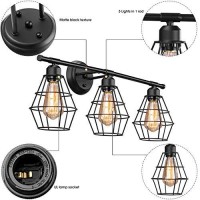 Elibbren Industrial Bathroom Vanity Light 3 Lights, Vintage Matte Black Wall Sconce With Caged, E26 Base Farmhouse Bathroom Wall Light Fixture For Bathroom Vanity Mirror Cabinets Dressing Table