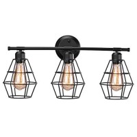 Elibbren Industrial Bathroom Vanity Light 3 Lights, Vintage Matte Black Wall Sconce With Caged, E26 Base Farmhouse Bathroom Wall Light Fixture For Bathroom Vanity Mirror Cabinets Dressing Table