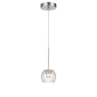 Ithaca 3000K 8W 700 lumen 90 CRI dimmable LED glass mini pendant with clear crackle glass