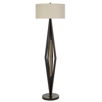 Terrassa metal floor lamp with wood accent and hardback linen shade