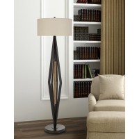 Terrassa metal floor lamp with wood accent and hardback linen shade