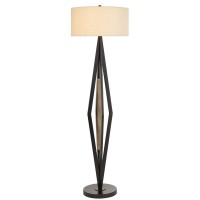 Terrassa metal floor lamp with wood accent and hardback linen shade