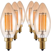 6-Pack 6W E12 Led Candelabra Bulb Dimmable 2300K Warm Yellow 500Lm 60W Equivalent Candle C35 Bulbs Edison Filament Amber Glow Glass Torpedo Shape, Ac 110-130V