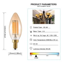 6-Pack 6W E12 Led Candelabra Bulb Dimmable 2300K Warm Yellow 500Lm 60W Equivalent Candle C35 Bulbs Edison Filament Amber Glow Glass Torpedo Shape, Ac 110-130V