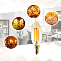 6-Pack 6W E12 Led Candelabra Bulb Dimmable 2300K Warm Yellow 500Lm 60W Equivalent Candle C35 Bulbs Edison Filament Amber Glow Glass Torpedo Shape, Ac 110-130V