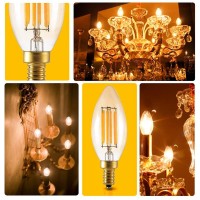 6-Pack 6W E12 Led Candelabra Bulb Dimmable 2300K Warm Yellow 500Lm 60W Equivalent Candle C35 Bulbs Edison Filament Amber Glow Glass Torpedo Shape, Ac 110-130V