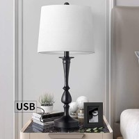 Oneach Usb Table Lamp Set Of 2 Modern Bedside Desk Lamps For Bedroom Living Room Office 25 Black Nightstand Lamp