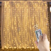 Window Curtain Lights, 600 Led 20 Feet Dimmable With Remote To Set 8 Lighting Modes And Timer, Fairy Led Lights For Bedroom Wall Wedding Decorate String Lights, Warm White, No Curtain,No Connectable