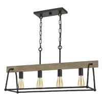 Lockport Hang Forged Metalwood Island Chandelier Edison Bulbs Not Included