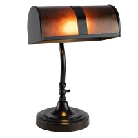 Lavish Home Bankers Lamp - Mission Style Amber Mica Shade Table Or Desk Light Led Bulb Included - Classic Vintage Look Accent Decor