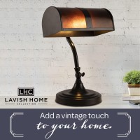 Lavish Home Bankers Lamp - Mission Style Amber Mica Shade Table Or Desk Light Led Bulb Included - Classic Vintage Look Accent Decor