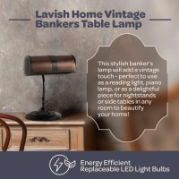 Lavish Home Bankers Lamp - Mission Style Amber Mica Shade Table Or Desk Light Led Bulb Included - Classic Vintage Look Accent Decor