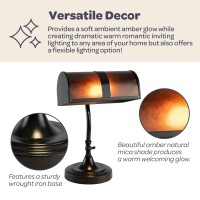 Lavish Home Bankers Lamp - Mission Style Amber Mica Shade Table Or Desk Light Led Bulb Included - Classic Vintage Look Accent Decor