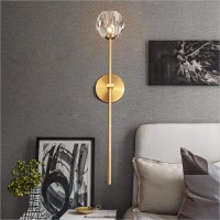 Bokt 1-Light Antique Brass Wall Sconce Lighting Fixture Modern Clear Crystal Ball Wall Sconce Lamp Brushed Gold Long Metal Wall Light Hardwired Bathroom Vanity Light Fixture